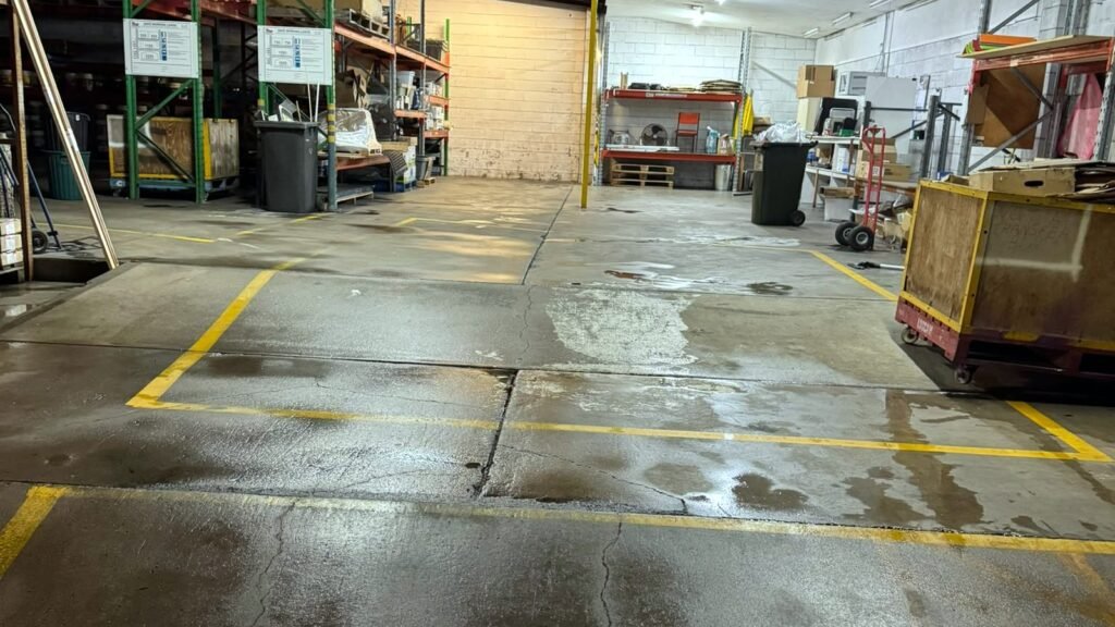 Warehouse concrete floor after cleaning, Toowoomba